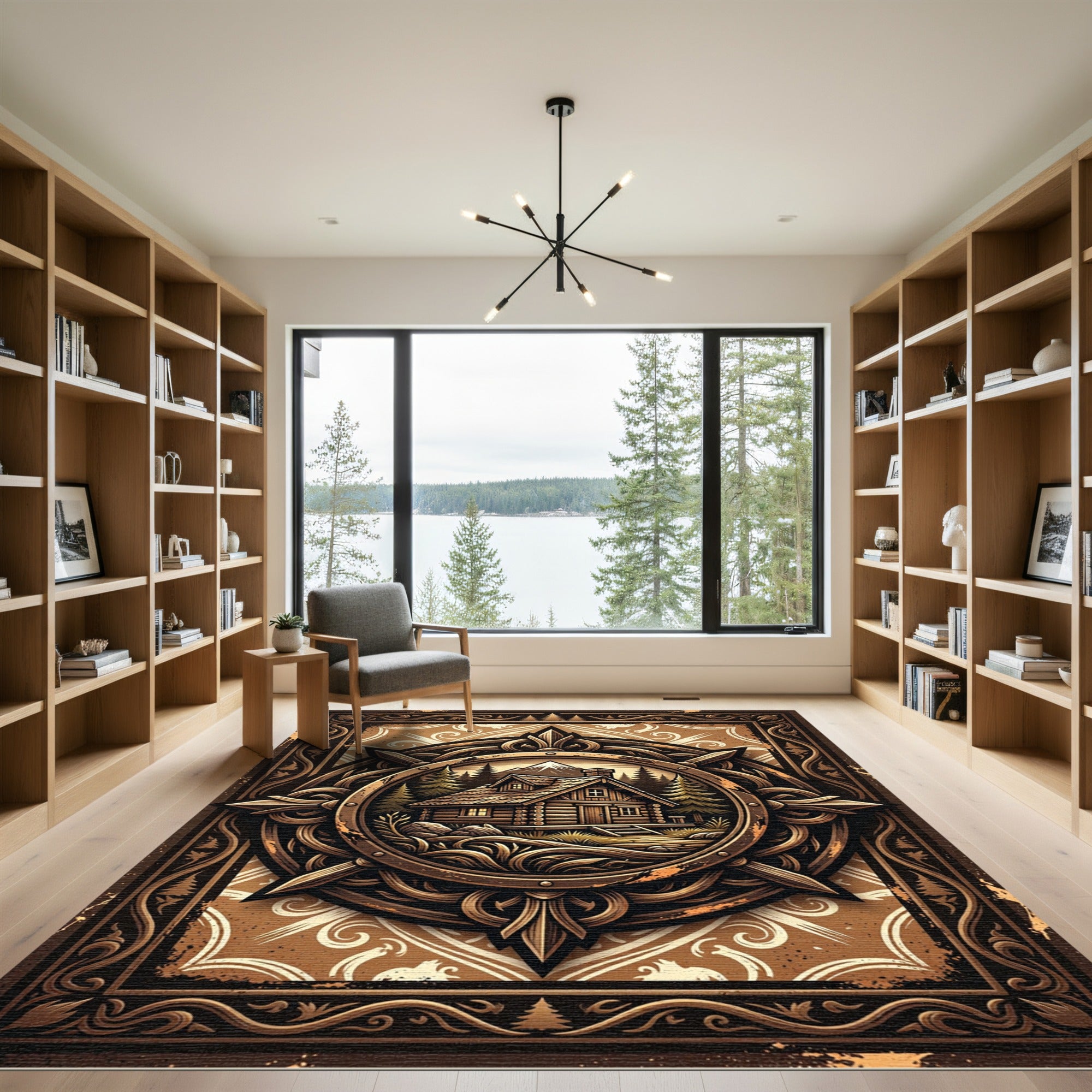 Rustic Bronze Mountain Cabin Medallion Rug