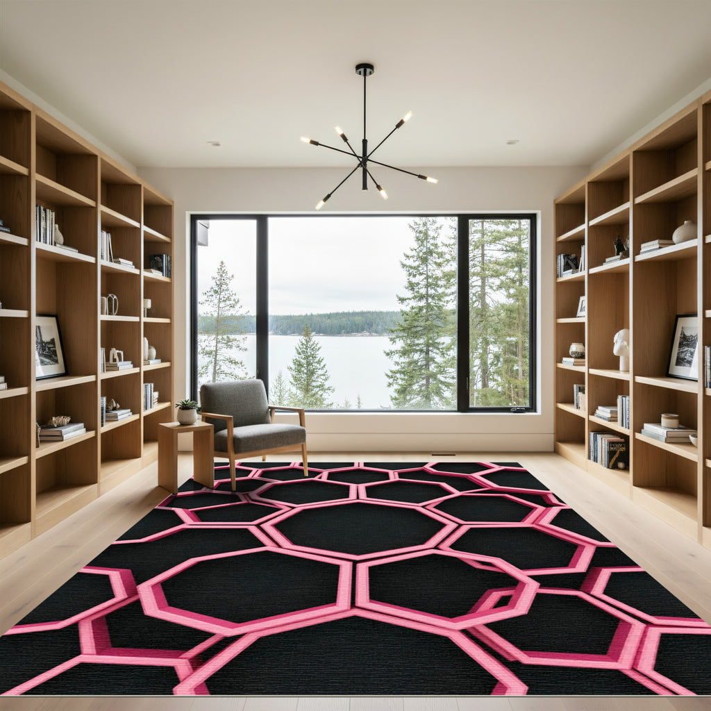 Modern Magenta Geometric Honeycomb Wall Art Rug
