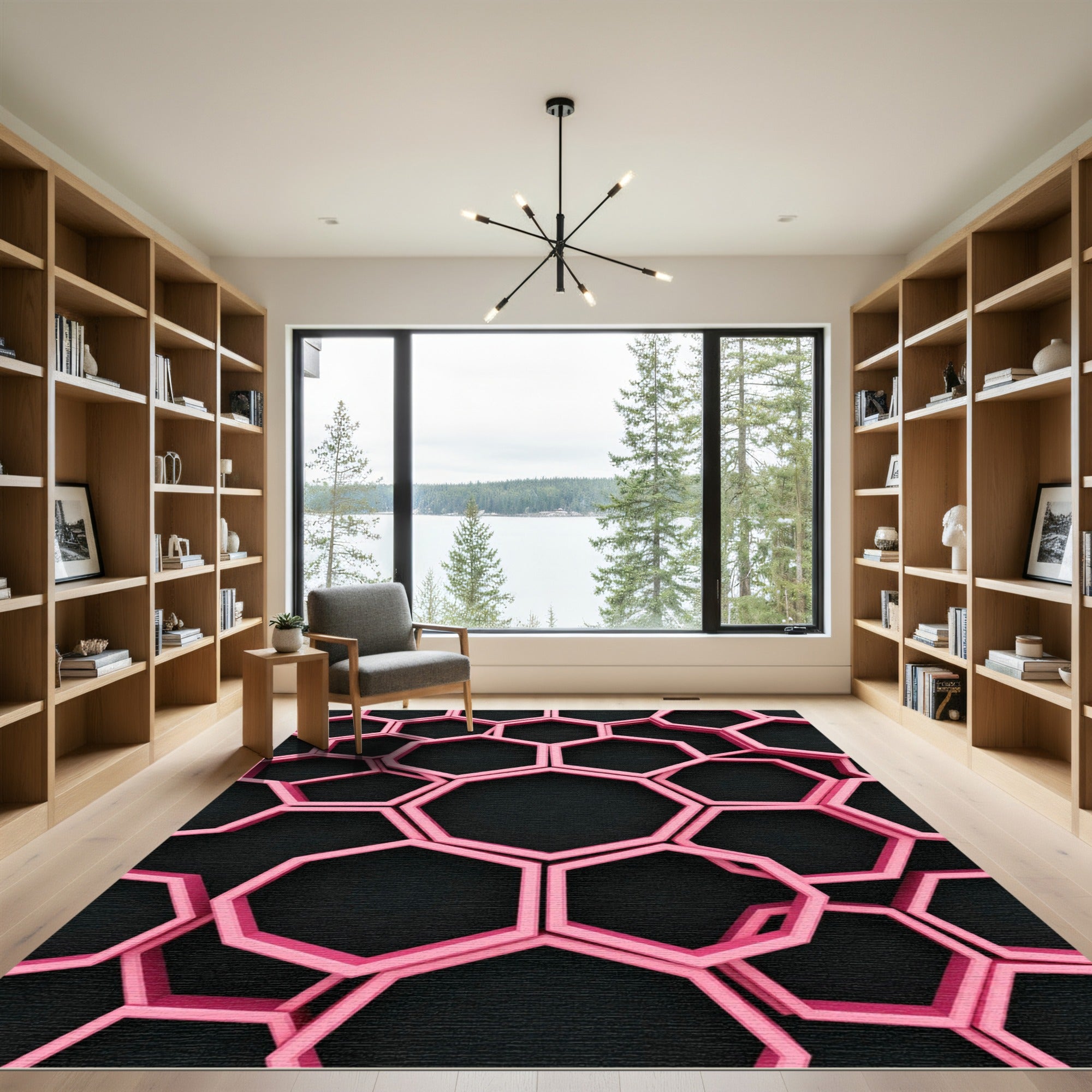 Modern Magenta Geometric Honeycomb Wall Art Rug