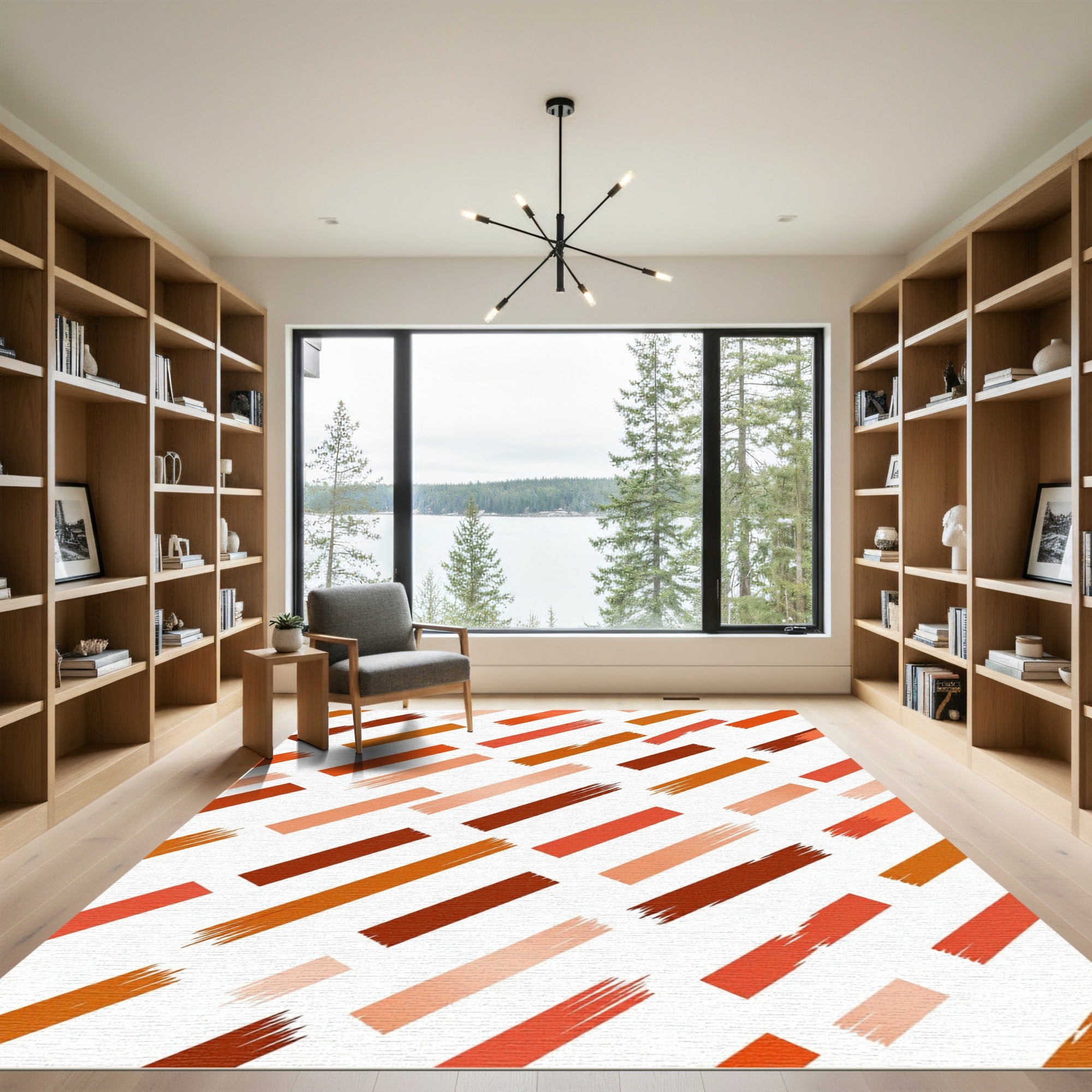 Abstract Burnt Orange Brushstroke Angle Rug
