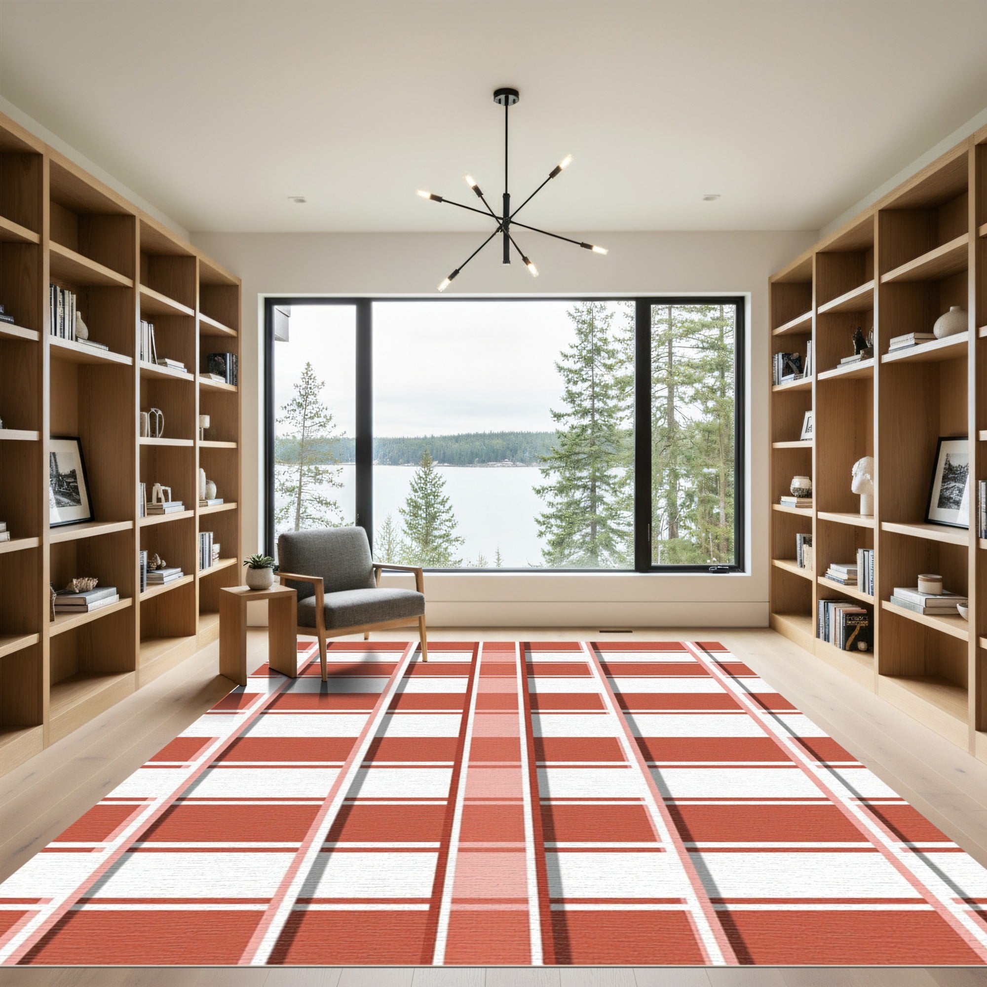 Terracotta White Bold Plaid Rug
