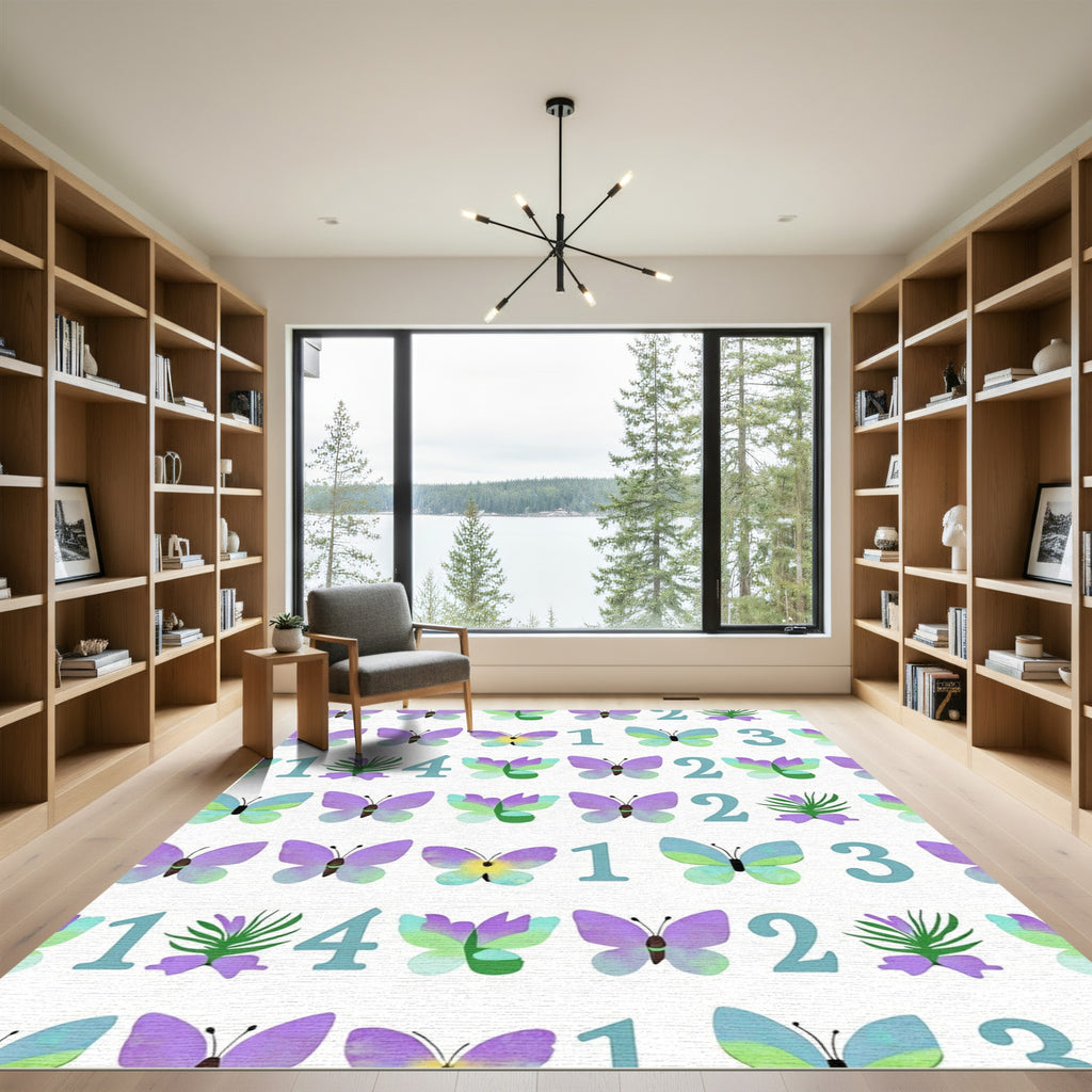 Lavender Butterflies And Teal Numbers Rug