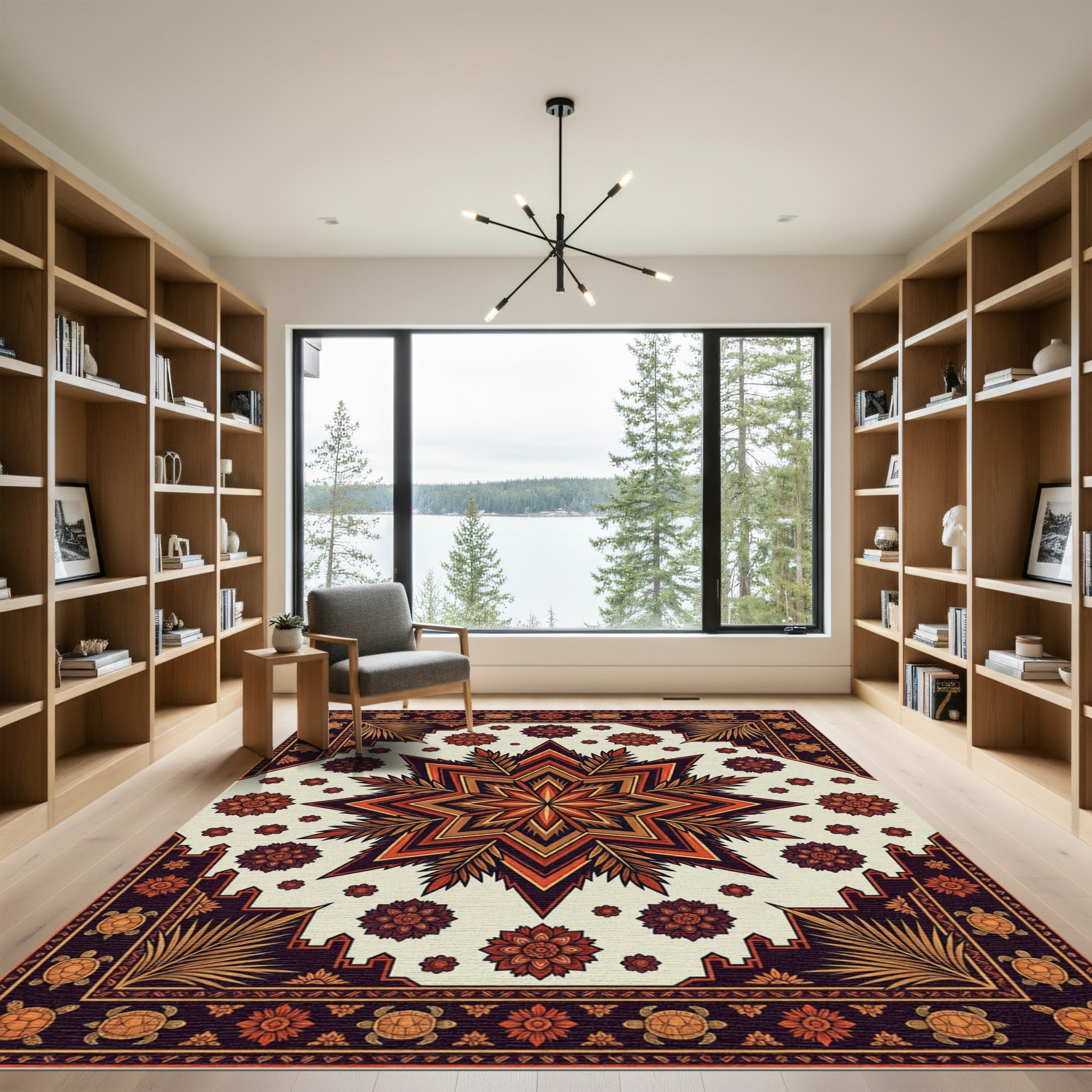 Burnt Orange Geometric Star Tortoise Medallion Rug
