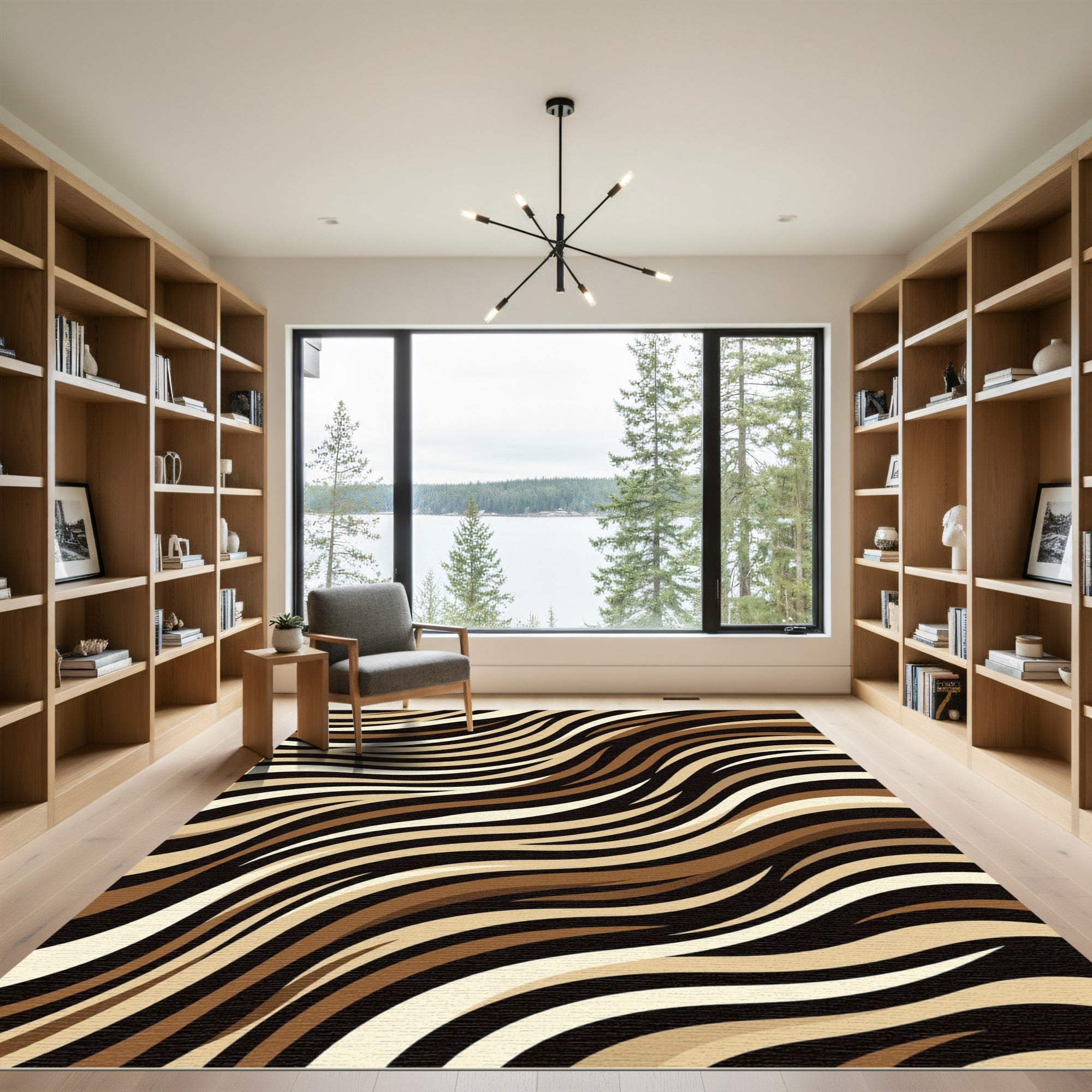 Abstract Brown and Cream Flowing Wave Rug