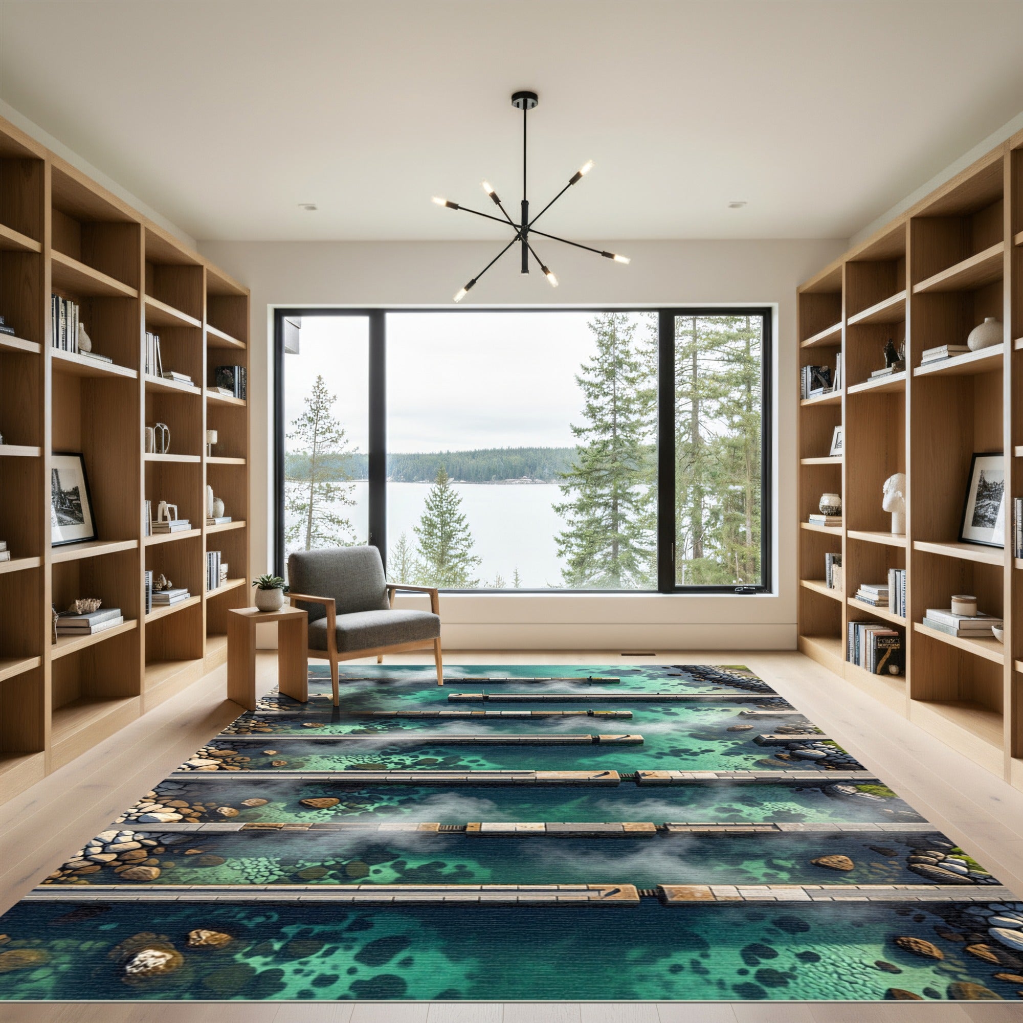 Ethereal Teal Stone Pier Abstract Ripple Rug