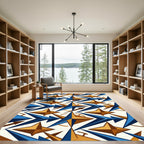Geometric Navy and Golden Starburst Rug