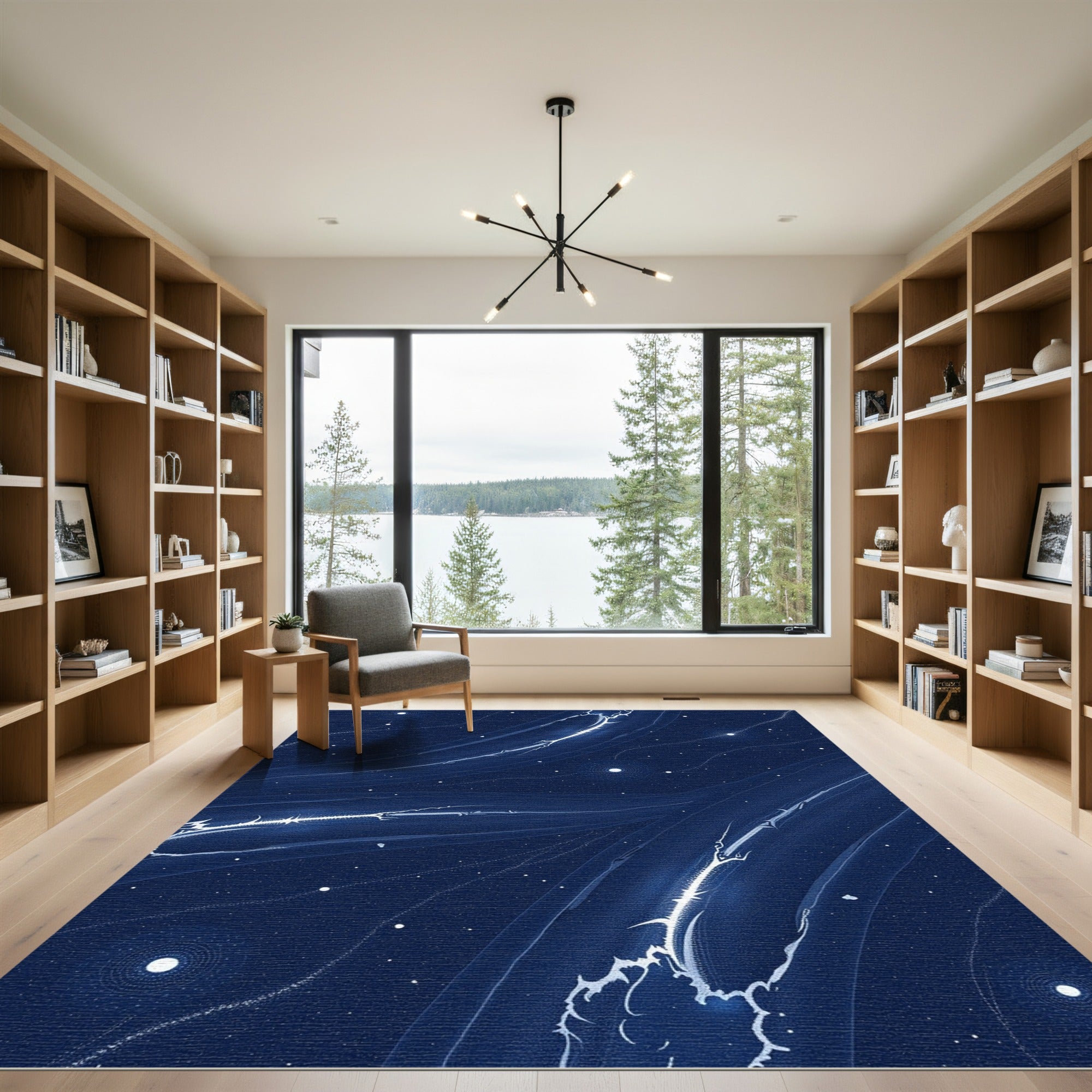 Deep Blue Cosmic Nebula Streaks Rug