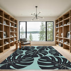Lush Tropical Monstera Leaf Sage Blue Rug