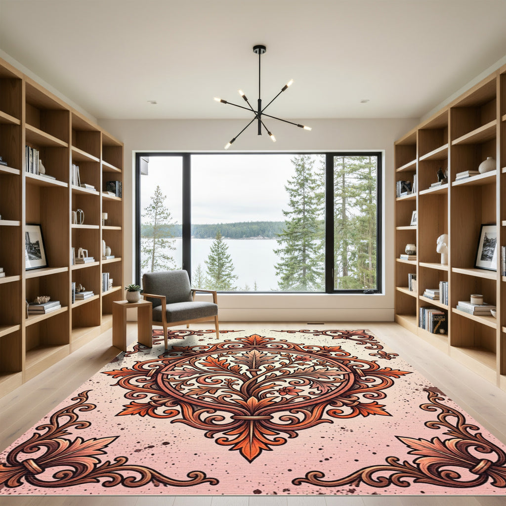Ornate Copper Floral Filigree Medallion Rug