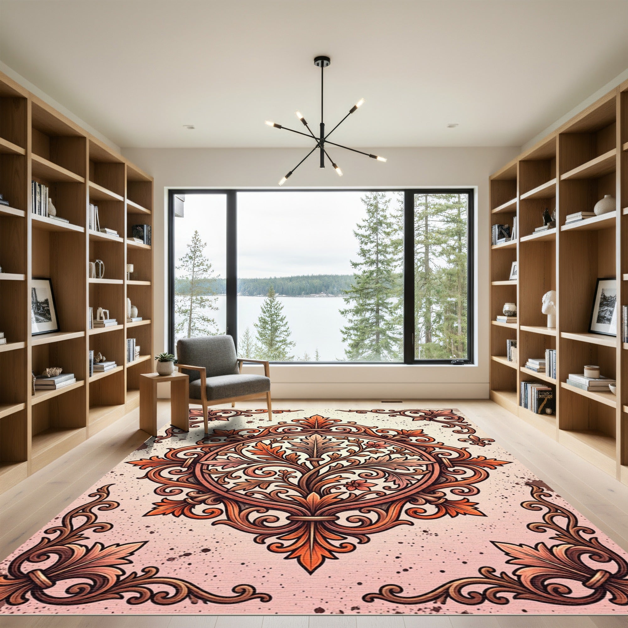 Ornate Copper Floral Filigree Medallion Rug