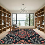 Elegant Coral Floral Damask Scroll Rug