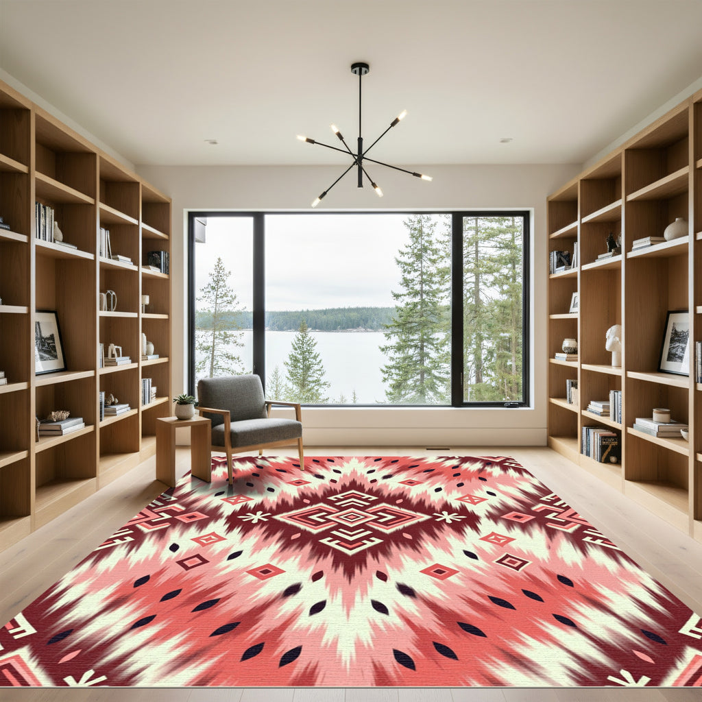 Crimson Pink Tribal Diamond Sunburst Rug