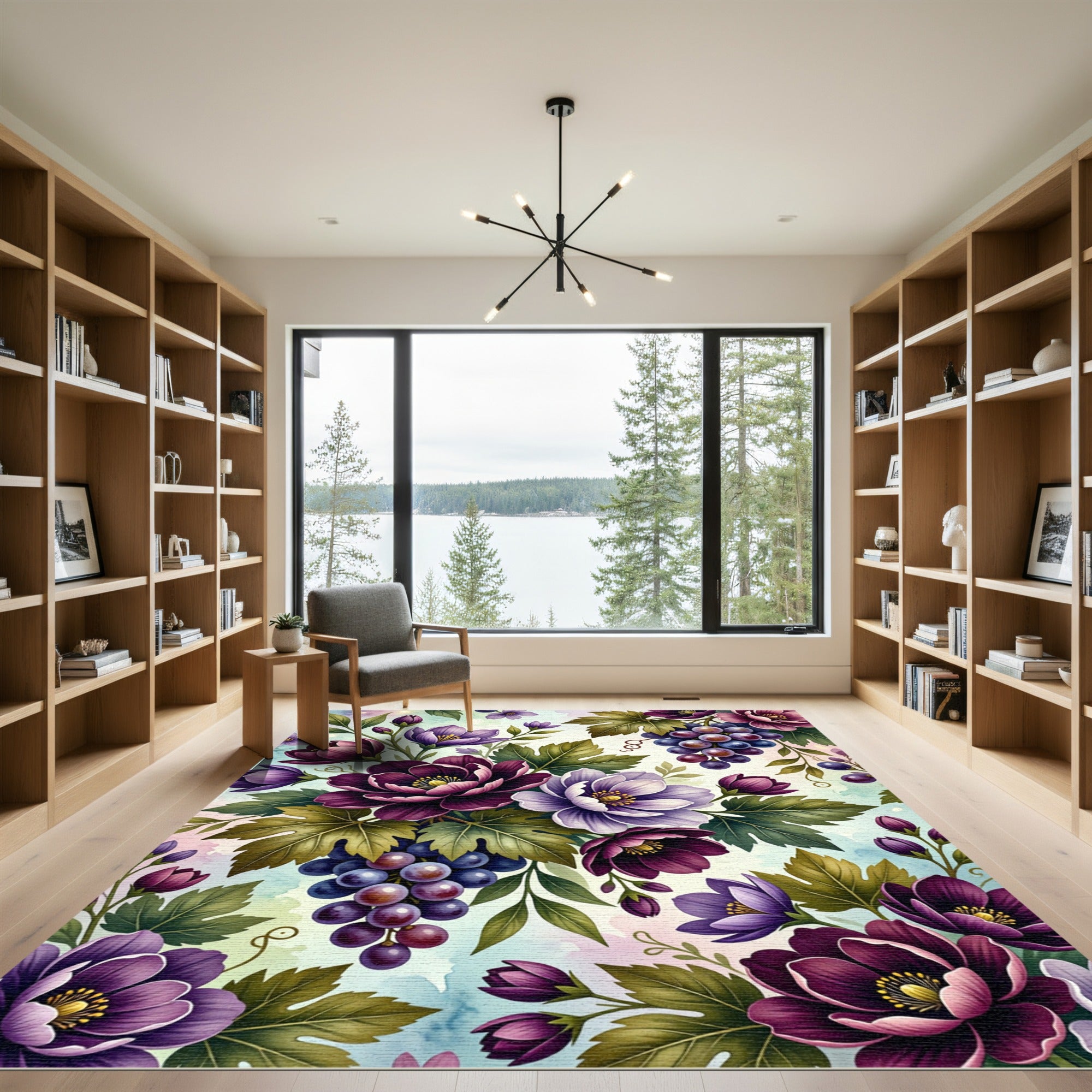 Plum Grape Blossom Watercolor Burst Rug