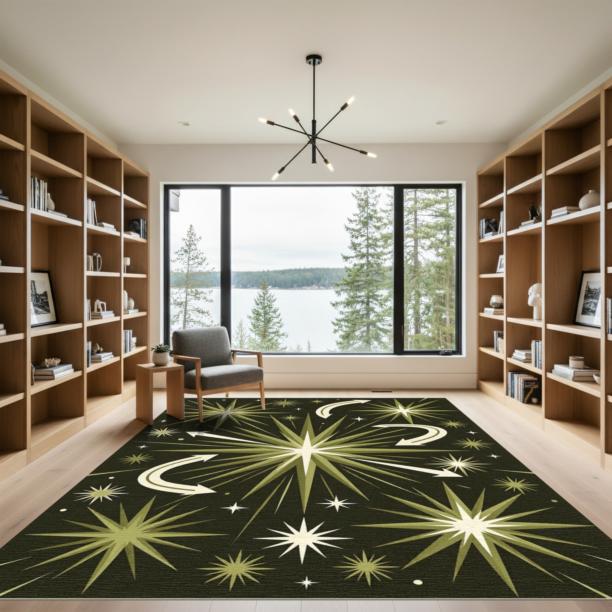 Mid-Century Olive Radiant Starburst Rug