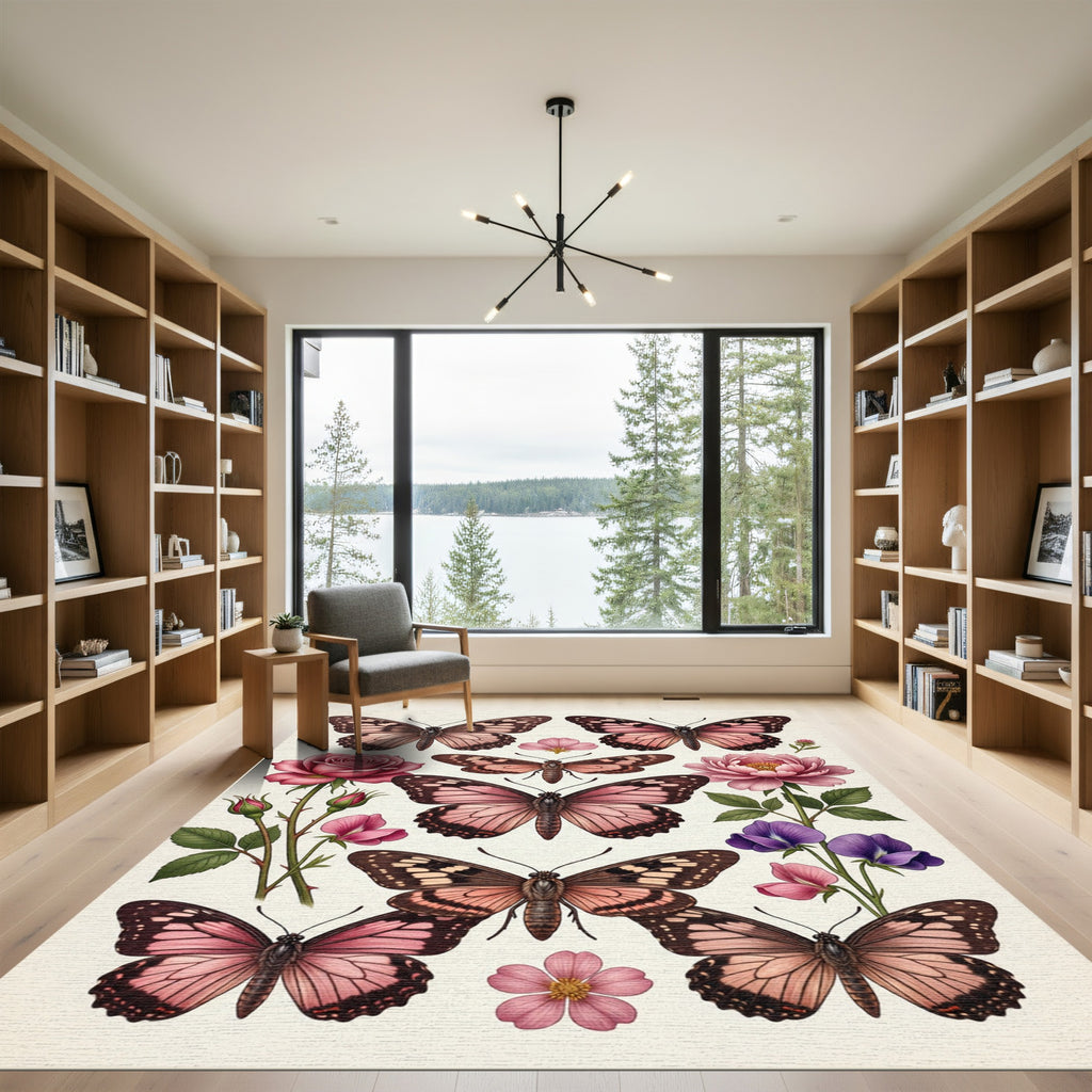 Pink Butterflies and Roses Collage Rug