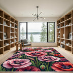 Pink Poppy Field With Wheat Stalks Rug