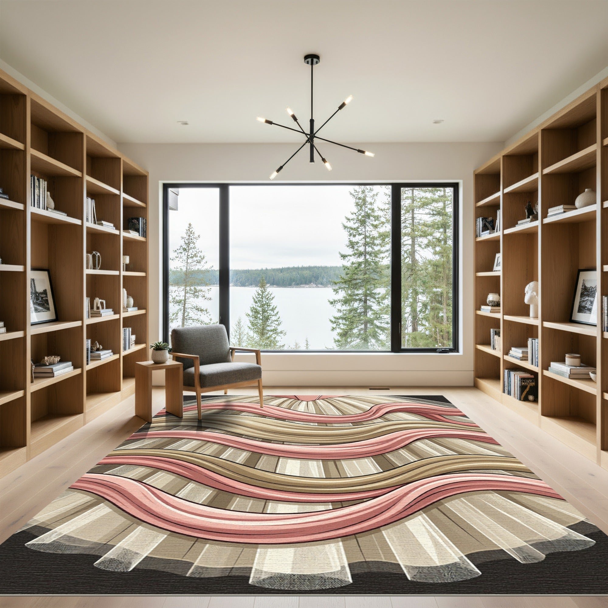Cream and Rose Wavy Ribbon Rug