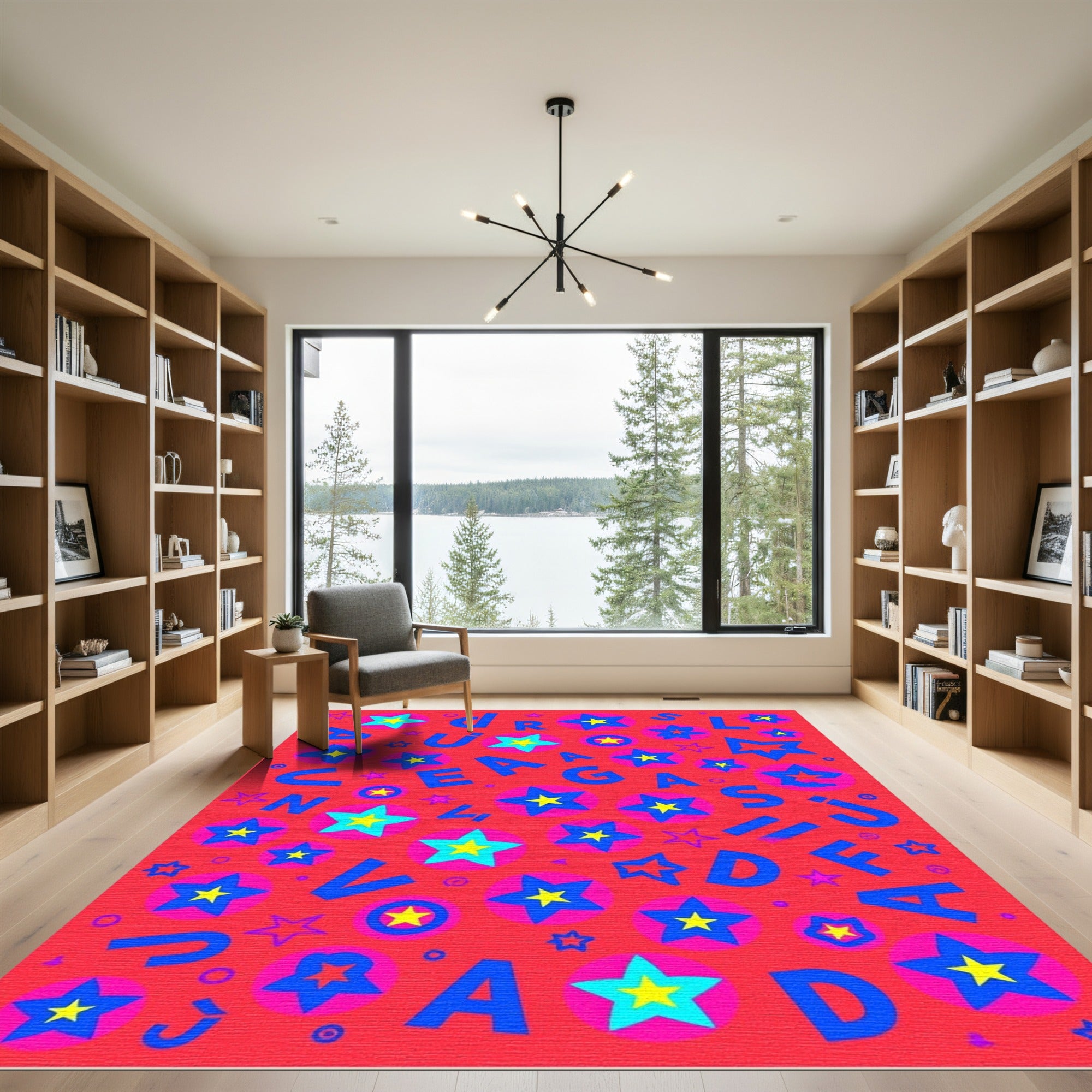 Bright Red Pop Art Star Collage Rug