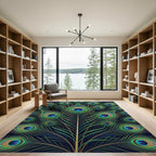 Vibrant Peacock Feather Radiating Lush Plumes Rug