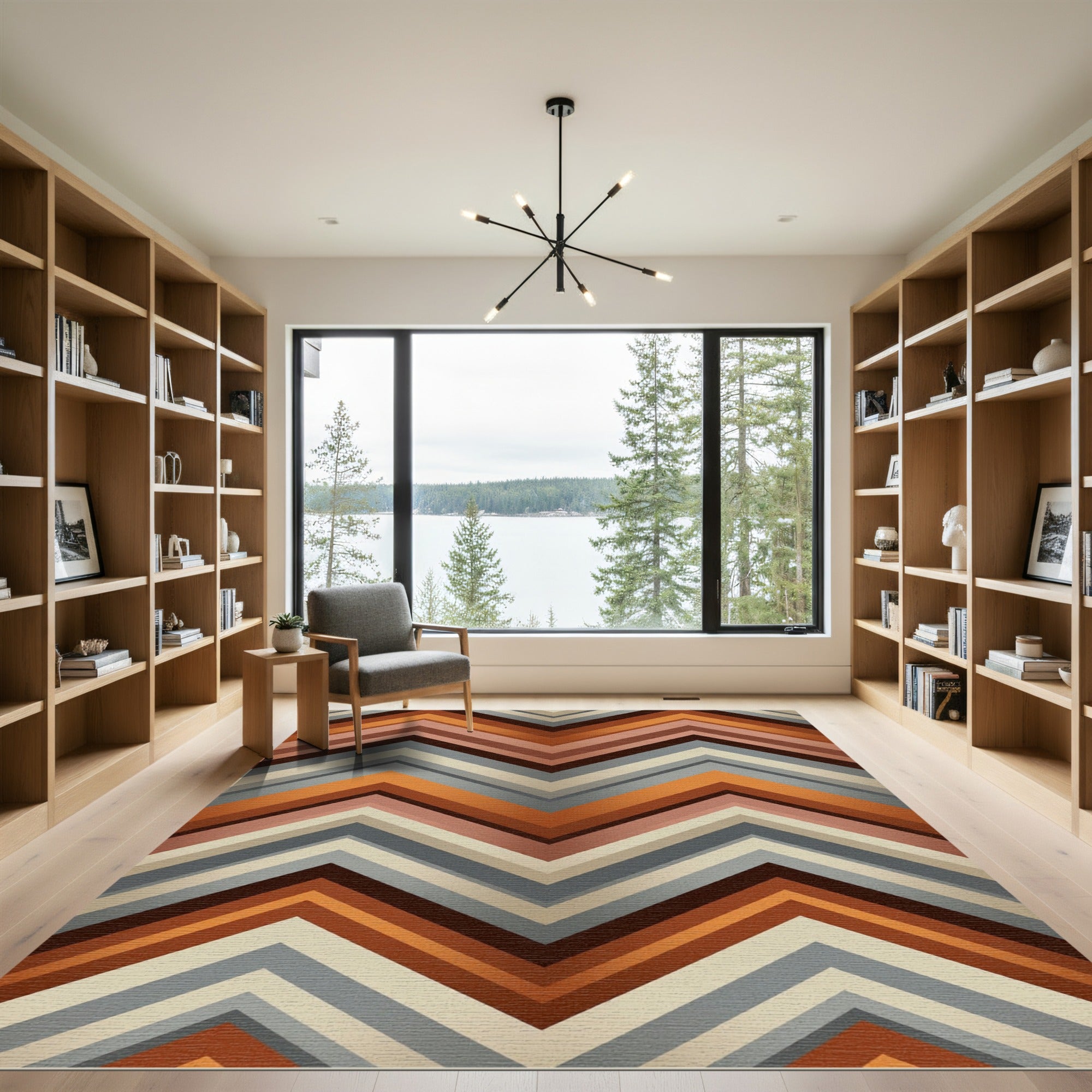 Rustic Orange Gray Chevron Stripes Rug
