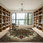 Elegant Earthy Toned Baroque Foliage Medallion Rug
