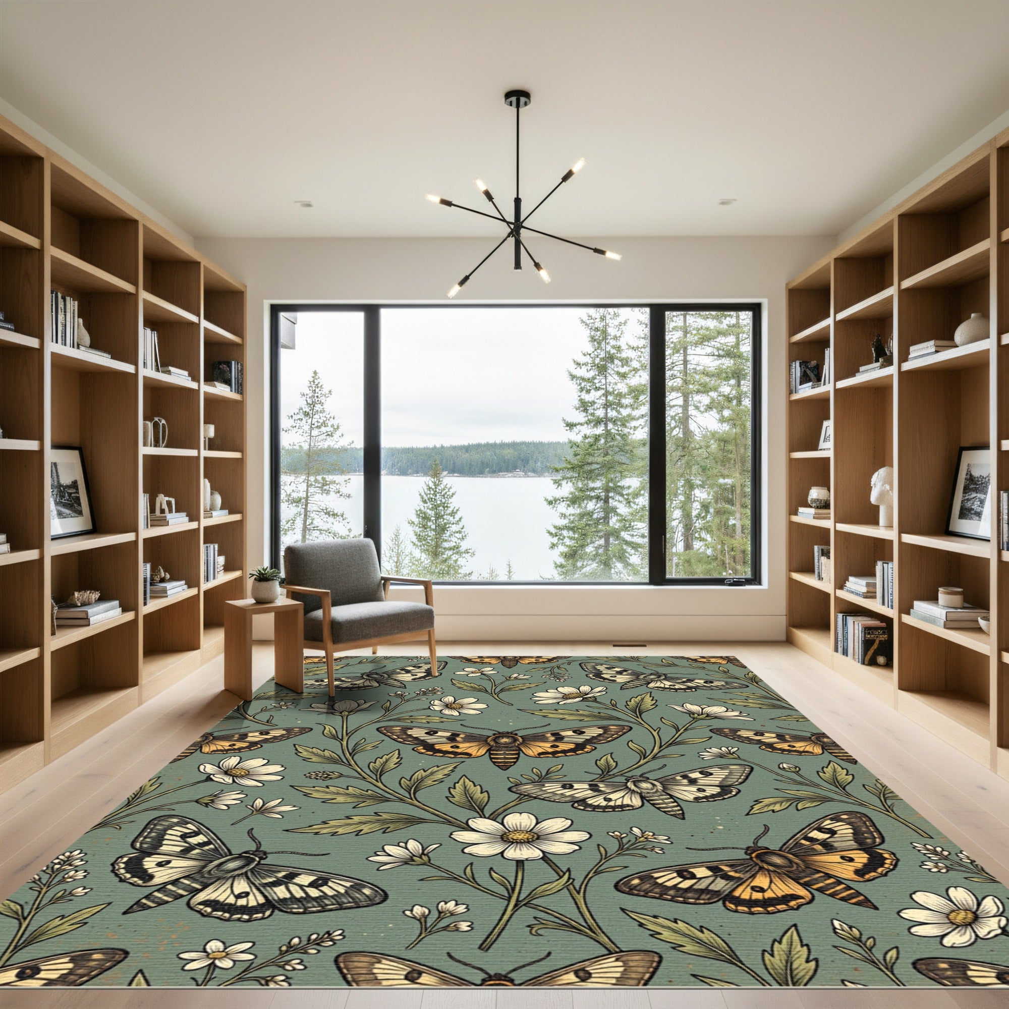 Sage Green Whimsical Moth Garden Rug