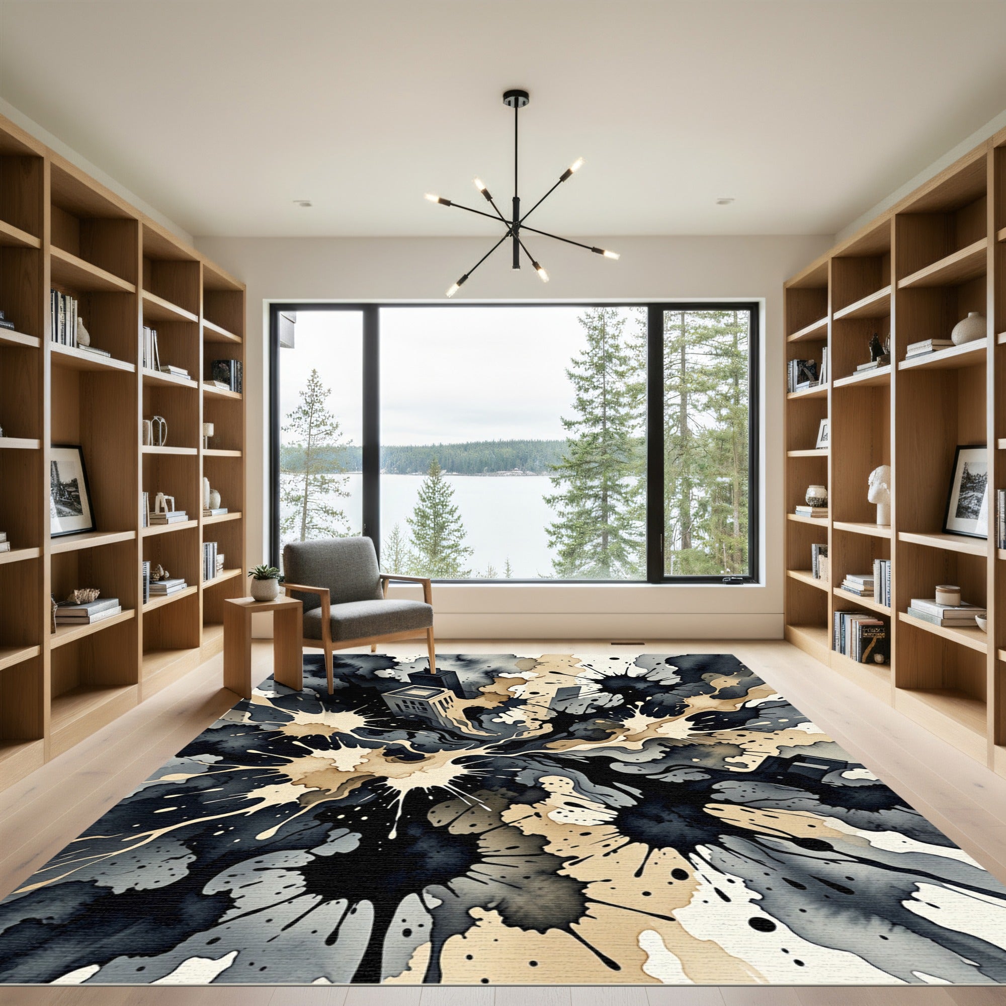Abstract Urban Splatter Ink Composition Rug