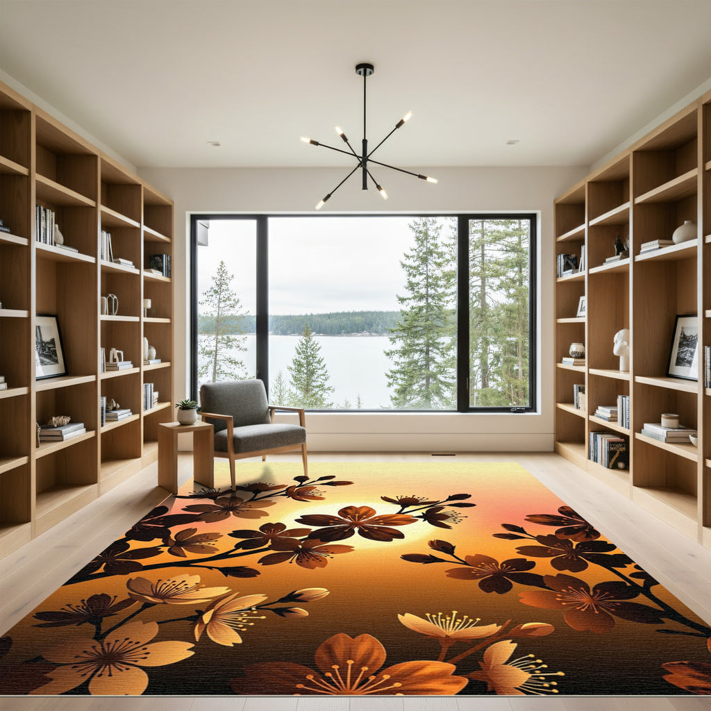 Golden Sunset Cherry Blossom Branch Rug
