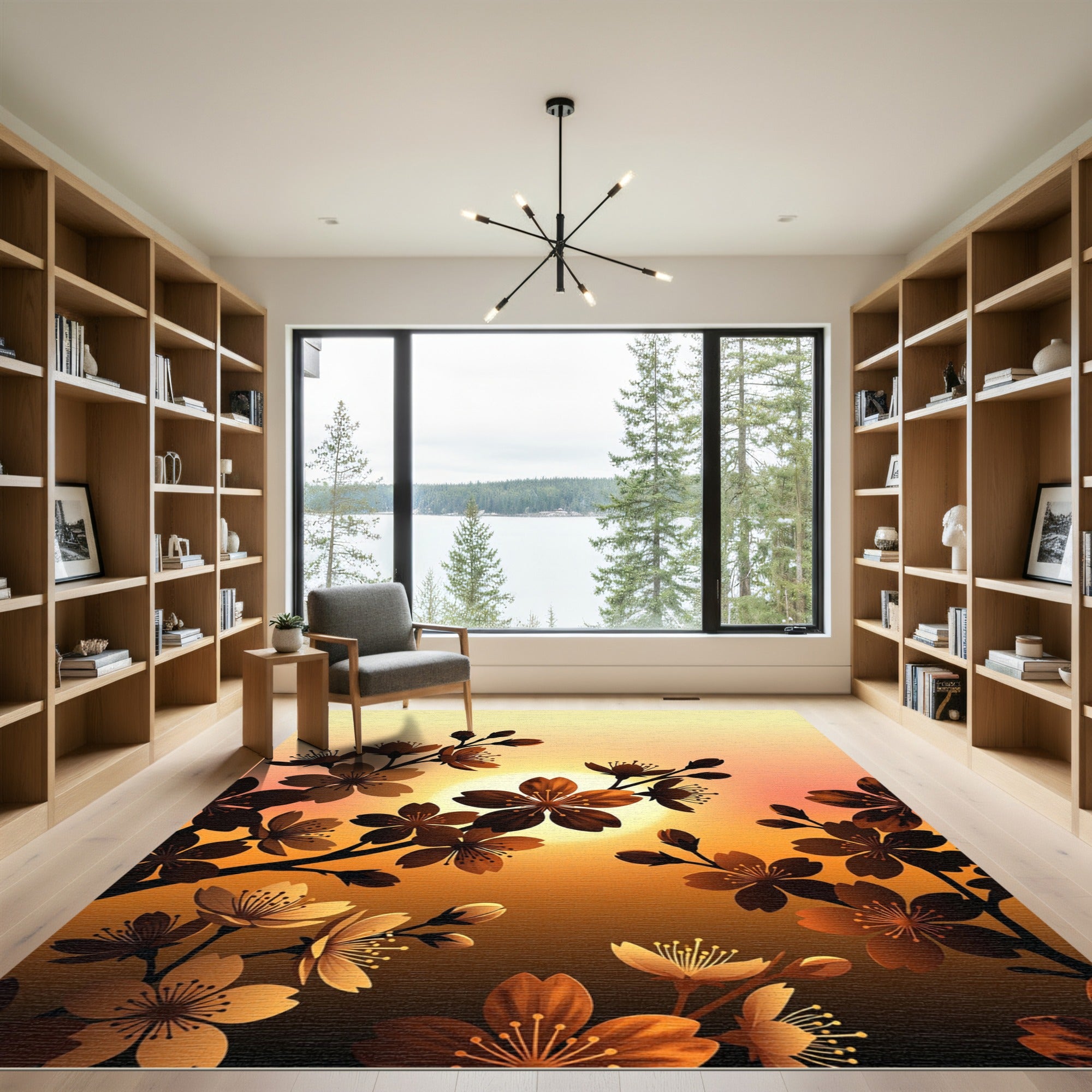 Golden Sunset Cherry Blossom Branch Rug