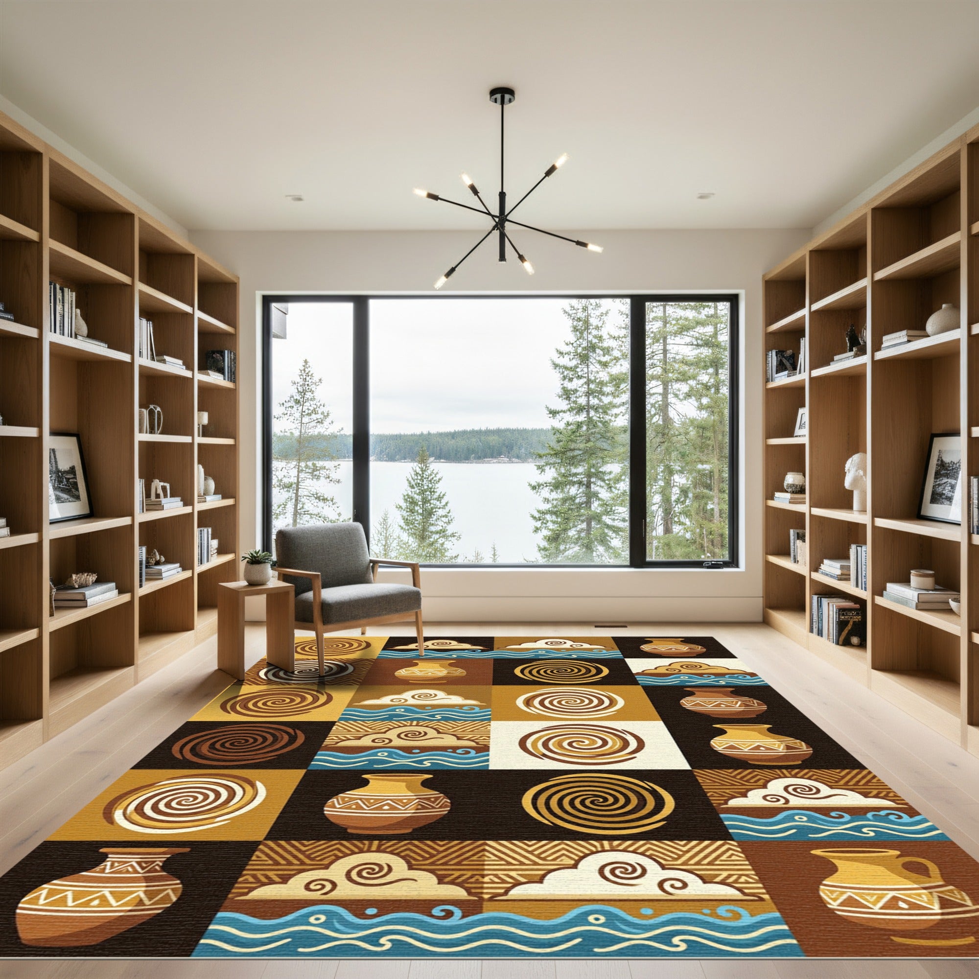 Earthy Terracotta Swirl Wave Pottery Mosaic Rug