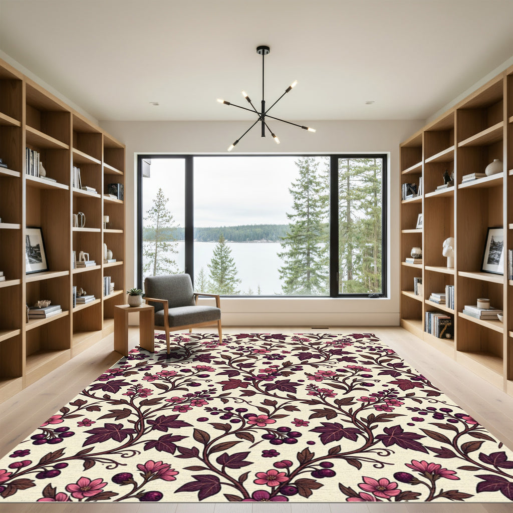 Dark Plum Floral Berry Botanical Tapestry Rug