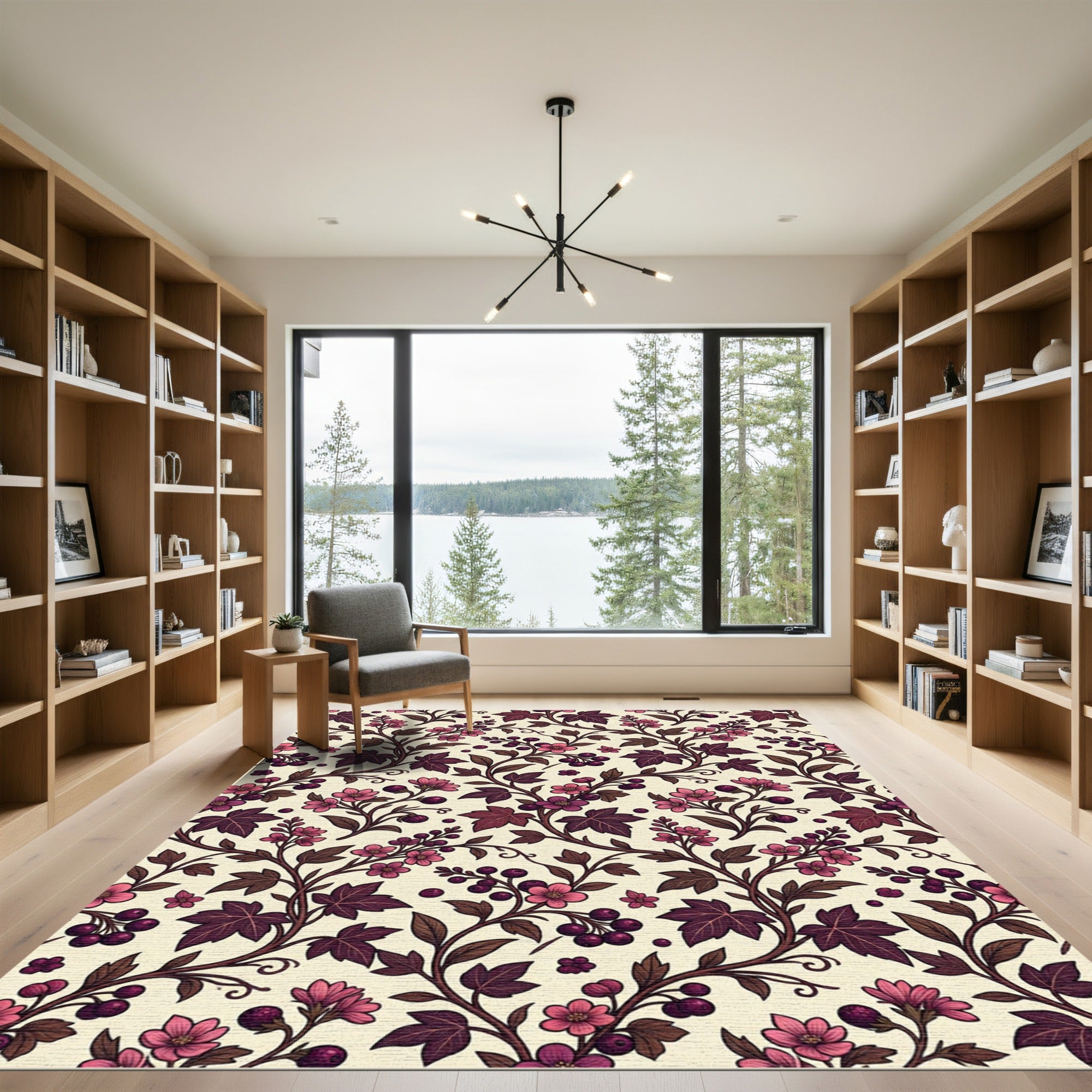 Dark Plum Floral Berry Botanical Tapestry Rug