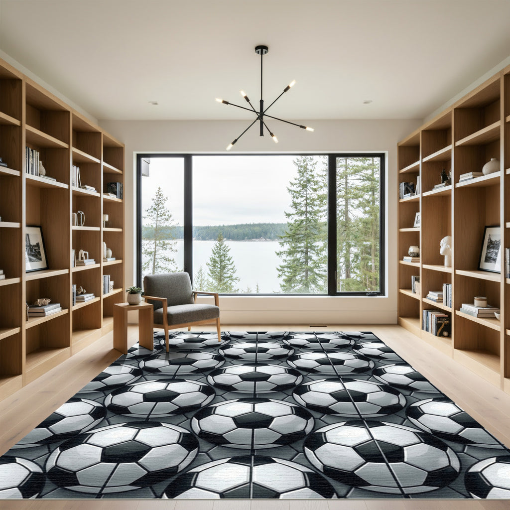 Monochrome Soccer Ball Hexagon Mosaic Rug