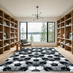 Monochrome Soccer Ball Hexagon Mosaic Rug