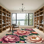 Rich Pink Peony Floral Composition Rug