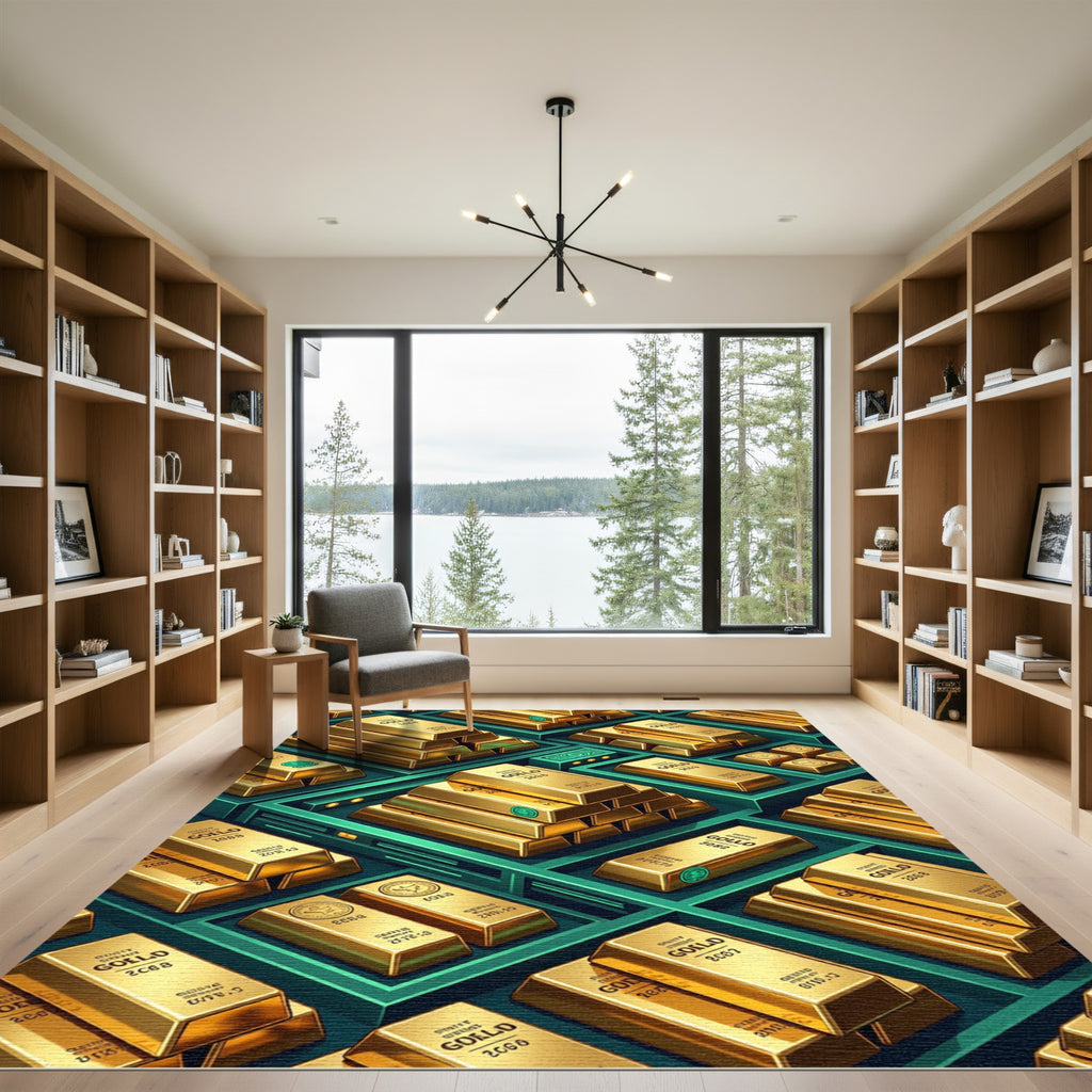 Luxe Metallic Gold Bar Isometric Grid Rug