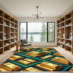 Luxe Metallic Gold Bar Isometric Grid Rug