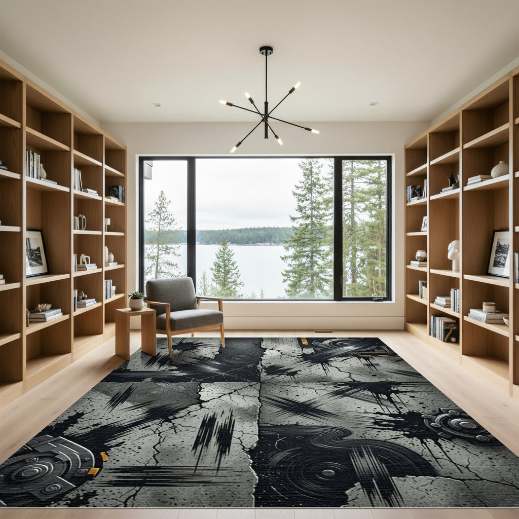 Industrial Black Splatter Concrete Rug
