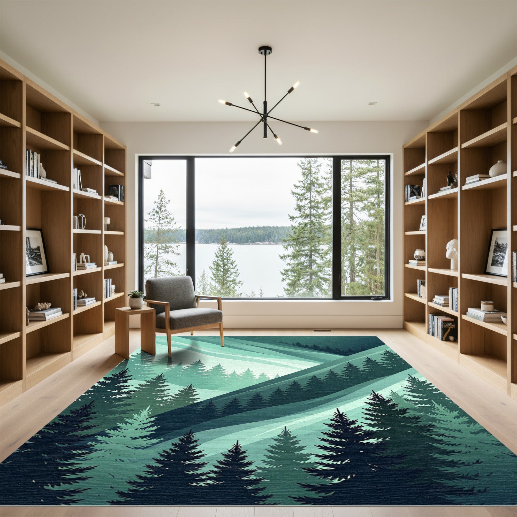 Misty Forest Mountain Gradient Rug