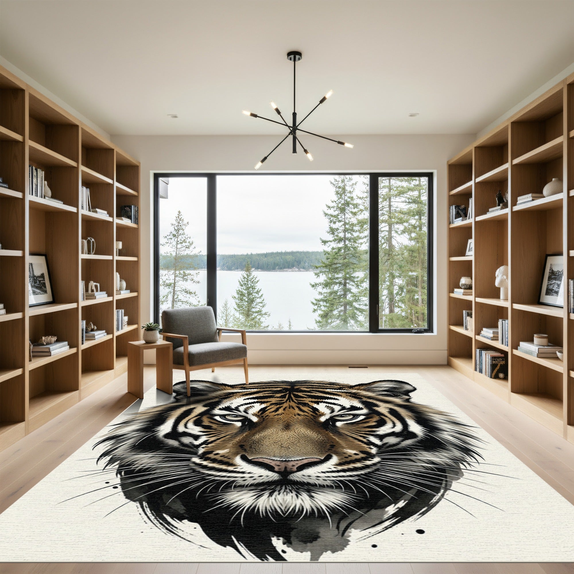 Bold Tiger Face Abstract Watercolor Rug