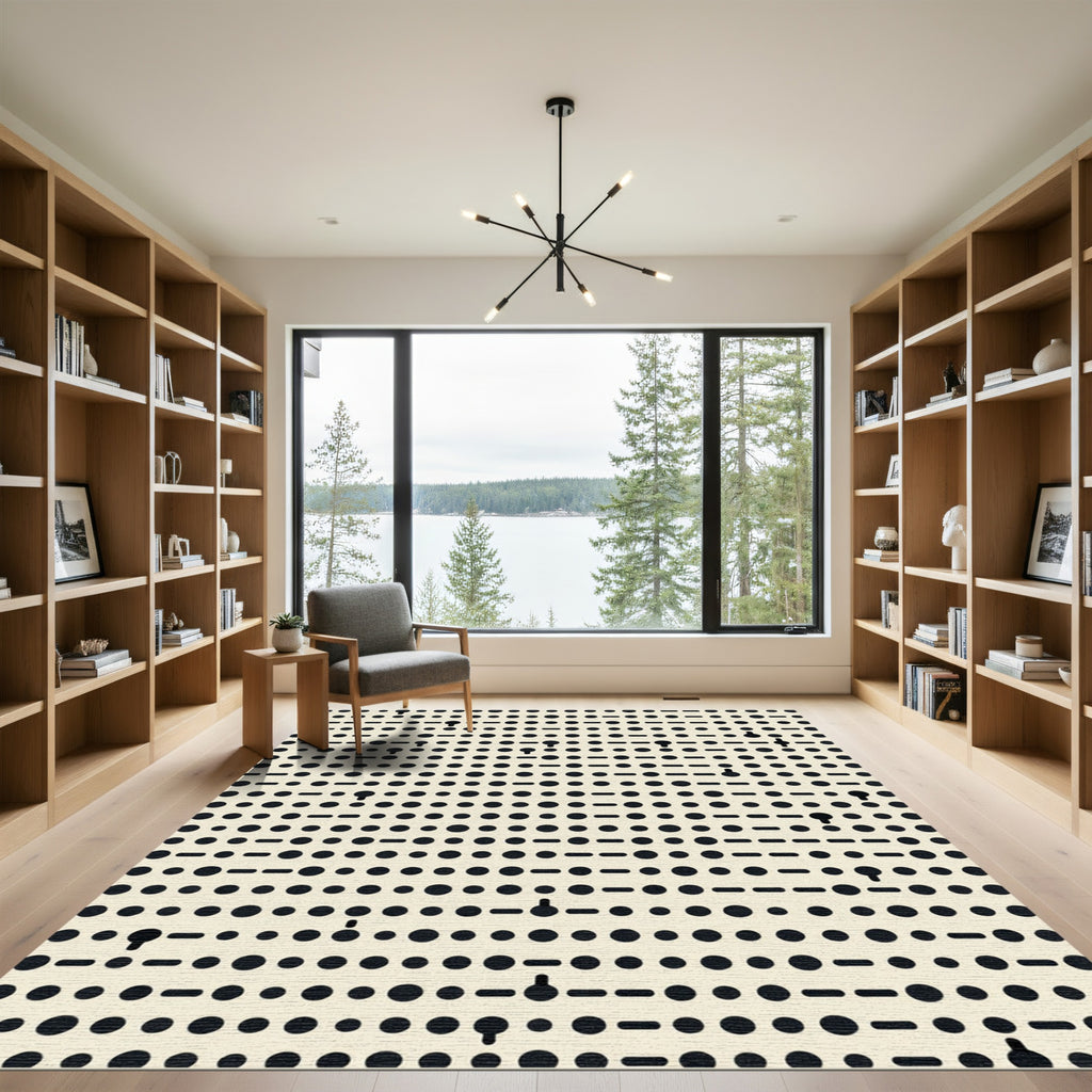 Minimalist Black Dot Dash Composition Rug