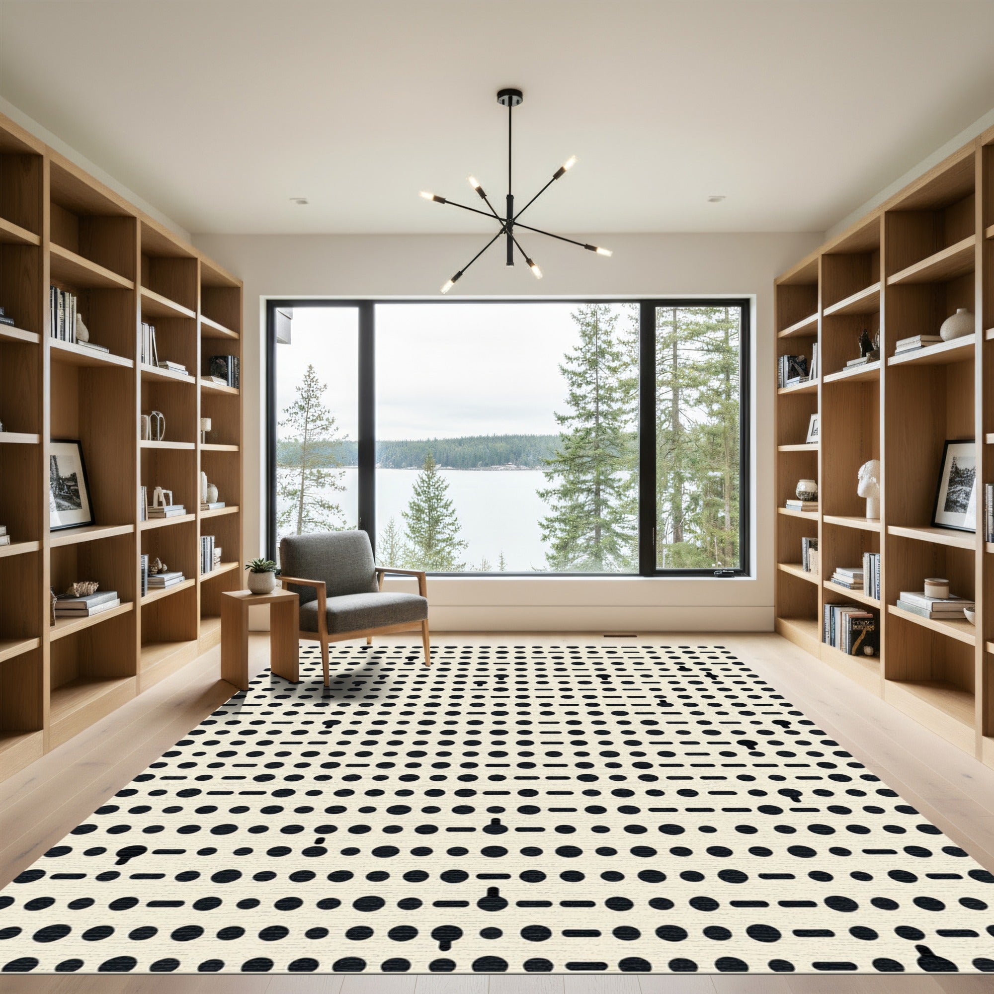 Minimalist Black Dot Dash Composition Rug
