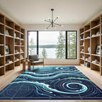 Abstract Navy Flowing Currents Swirl Rug