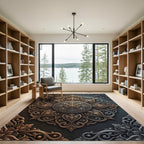 Elegant Bronze Silver Filigree Medallion Rug