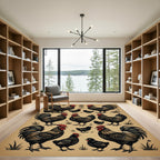 Black Rooster Folk Art Farmhouse Rug