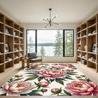 Elegant Pink Peony Floral Garden Rug
