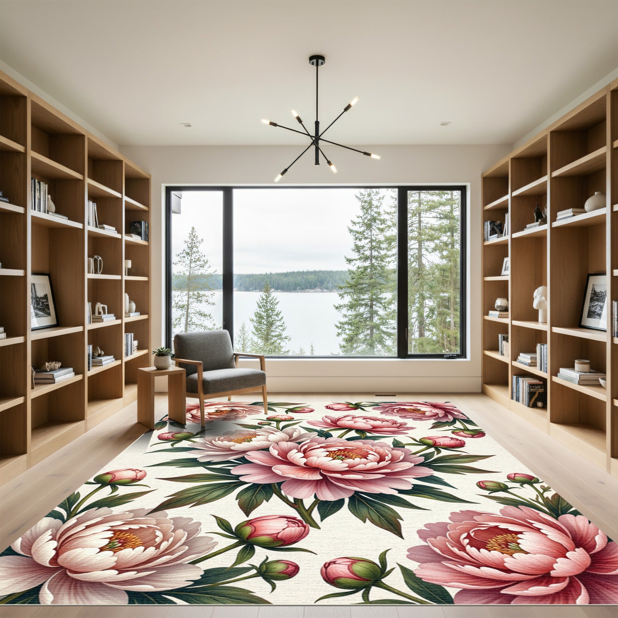 Elegant Pink Peony Floral Garden Rug