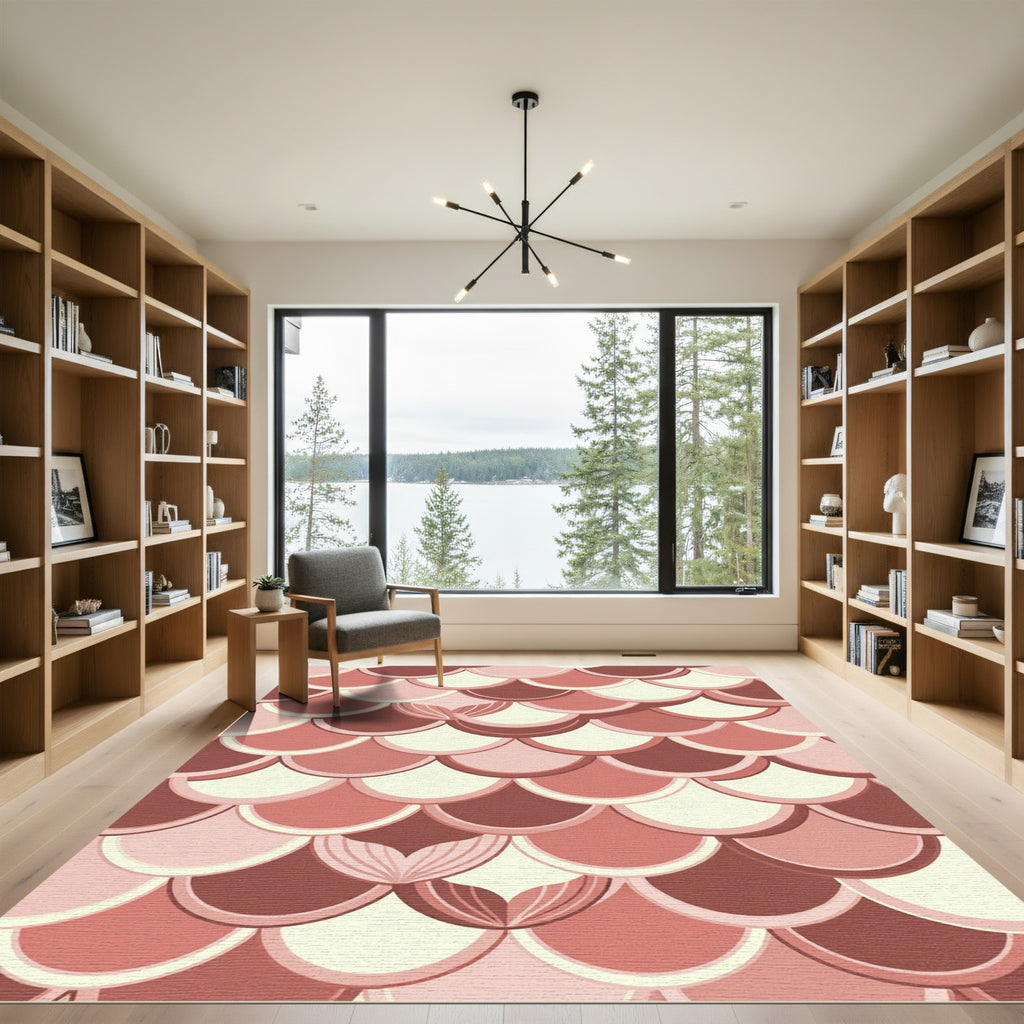 Blush Pink Scalloped Layered Fish Scale Rug