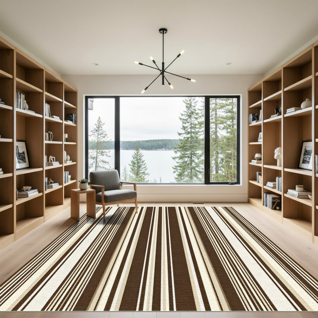 Rich Chocolate Cream Striped Classic Rug