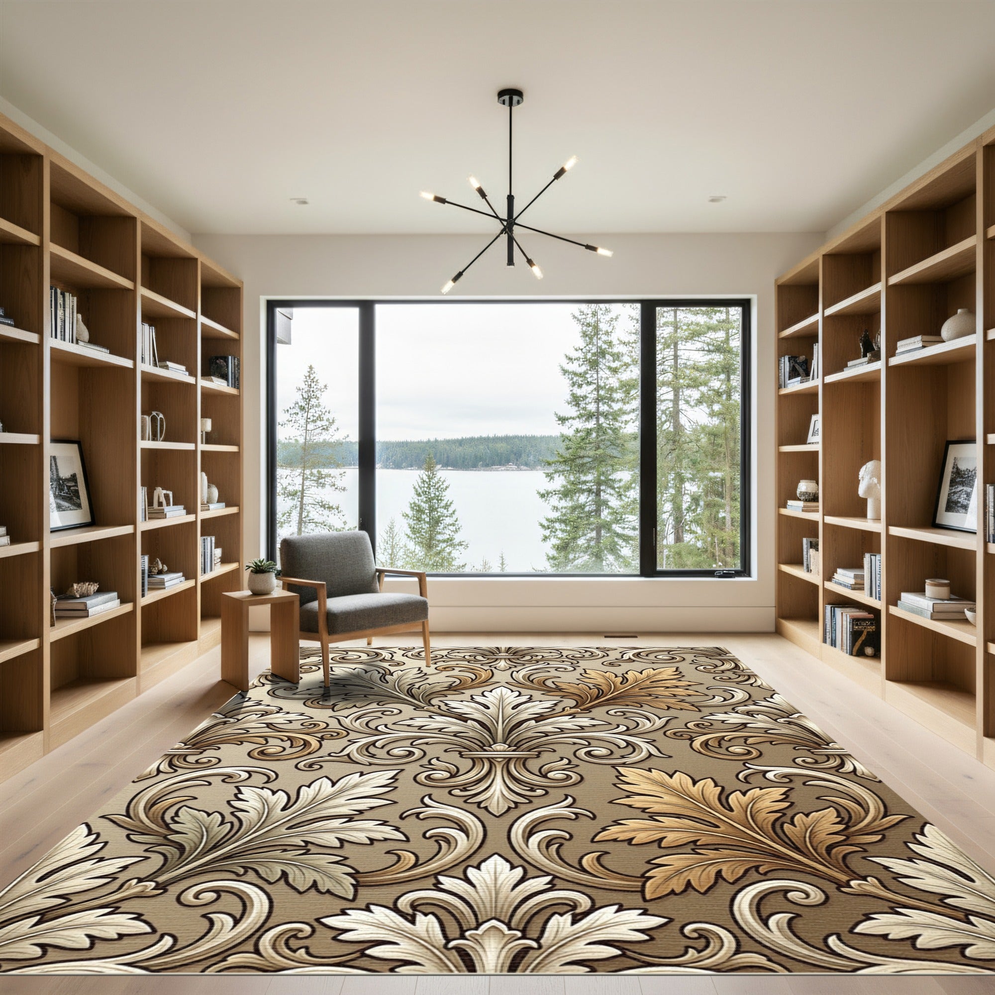 Elegant Gold White Acanthus Leaf Rug